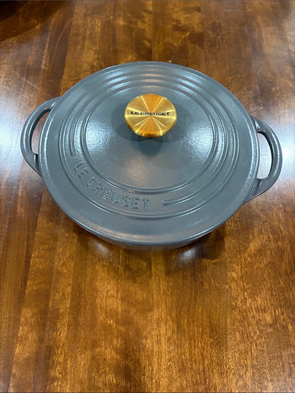 Le Creuset Charcoal Gray Enameled Cast Iron Dutch Oven 3.5 quart Brushed Steel